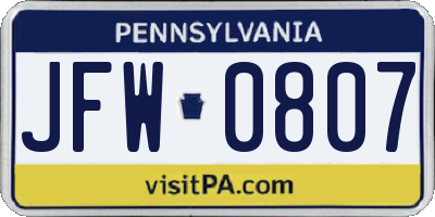 PA license plate JFW0807