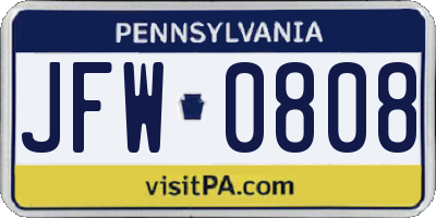 PA license plate JFW0808