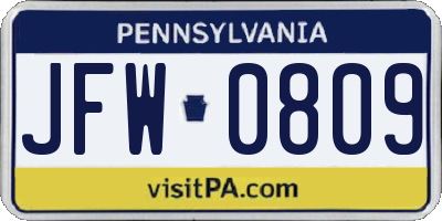 PA license plate JFW0809