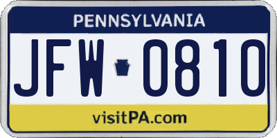 PA license plate JFW0810