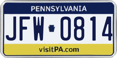 PA license plate JFW0814