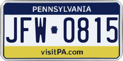 PA license plate JFW0815