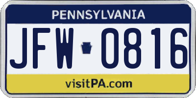 PA license plate JFW0816