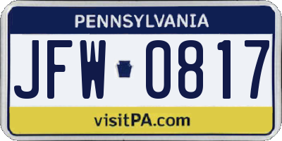 PA license plate JFW0817