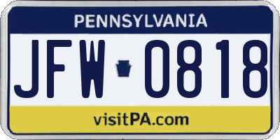 PA license plate JFW0818
