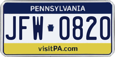 PA license plate JFW0820