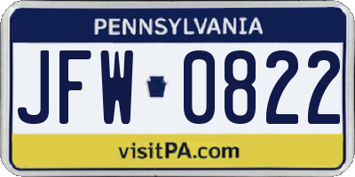 PA license plate JFW0822