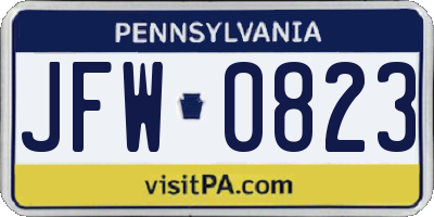 PA license plate JFW0823
