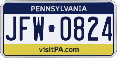 PA license plate JFW0824