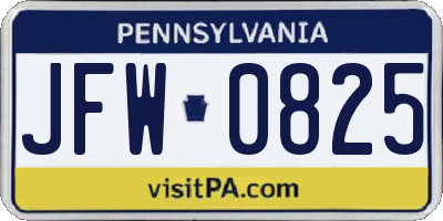 PA license plate JFW0825