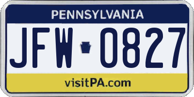 PA license plate JFW0827