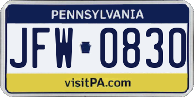 PA license plate JFW0830
