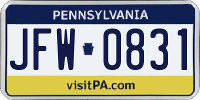 PA license plate JFW0831