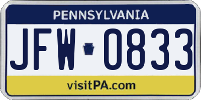 PA license plate JFW0833