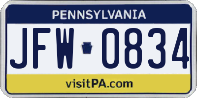 PA license plate JFW0834