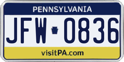 PA license plate JFW0836