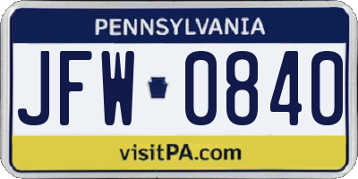 PA license plate JFW0840