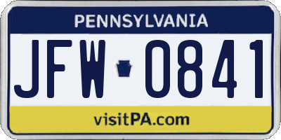 PA license plate JFW0841