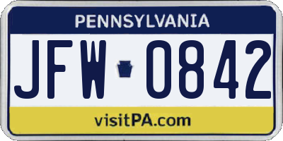 PA license plate JFW0842