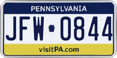 PA license plate JFW0844
