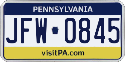 PA license plate JFW0845