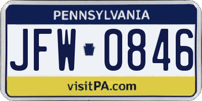 PA license plate JFW0846