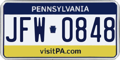 PA license plate JFW0848