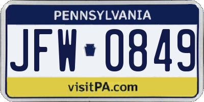 PA license plate JFW0849