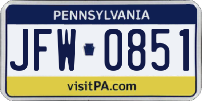 PA license plate JFW0851