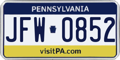 PA license plate JFW0852