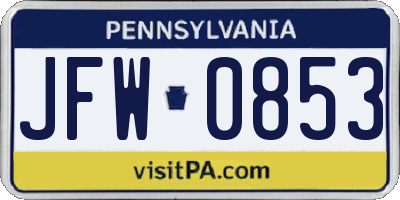 PA license plate JFW0853
