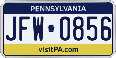 PA license plate JFW0856