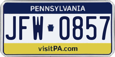 PA license plate JFW0857