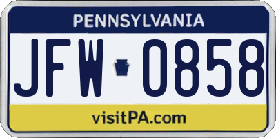 PA license plate JFW0858