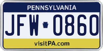 PA license plate JFW0860