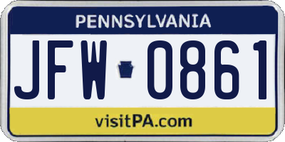 PA license plate JFW0861