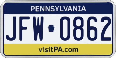PA license plate JFW0862