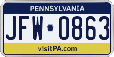 PA license plate JFW0863