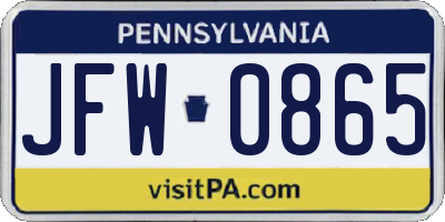 PA license plate JFW0865