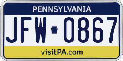 PA license plate JFW0867