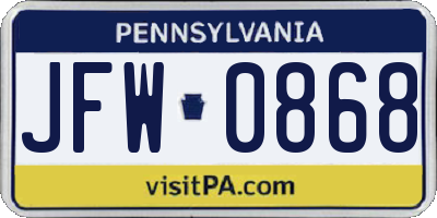 PA license plate JFW0868