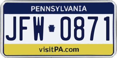 PA license plate JFW0871