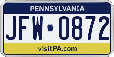 PA license plate JFW0872