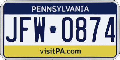 PA license plate JFW0874