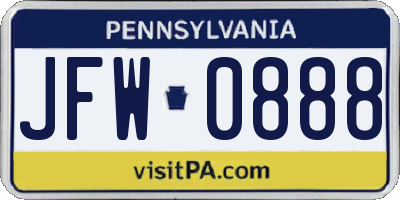 PA license plate JFW0888