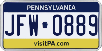PA license plate JFW0889