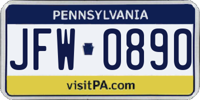 PA license plate JFW0890