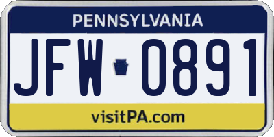 PA license plate JFW0891