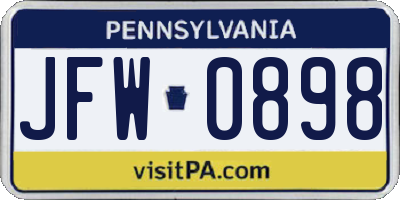 PA license plate JFW0898