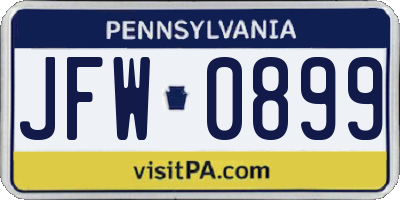 PA license plate JFW0899